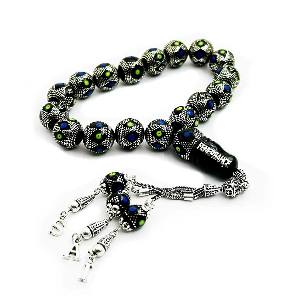 Yellow Navy Fenerbahçe Engraved Handcrafted 17 li Erzurum Oltu Stone Efe Stres Prayer Beads