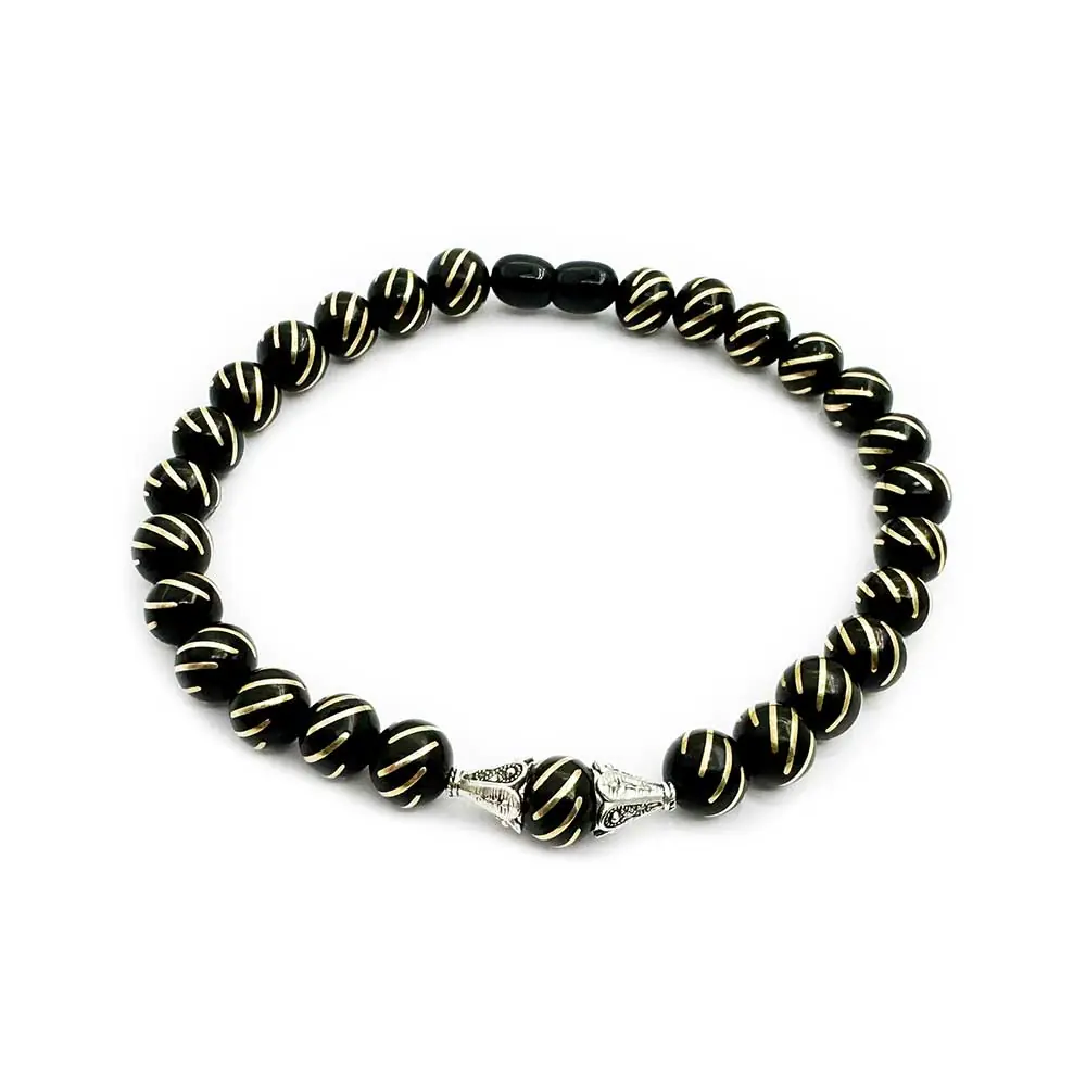 Brass Çeşmi Bülbül Engraved Erzurum Oltu Stone Bracelet