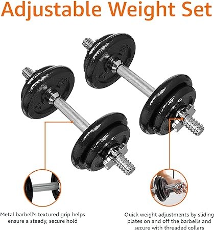 Adjustable Barbell Lifting Dumbbells Weight Set with Case, 38 pound(17.2 kg), Black