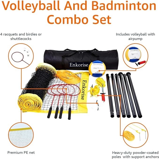 Outdoor Volleyball and Badminton Combo Set with Net