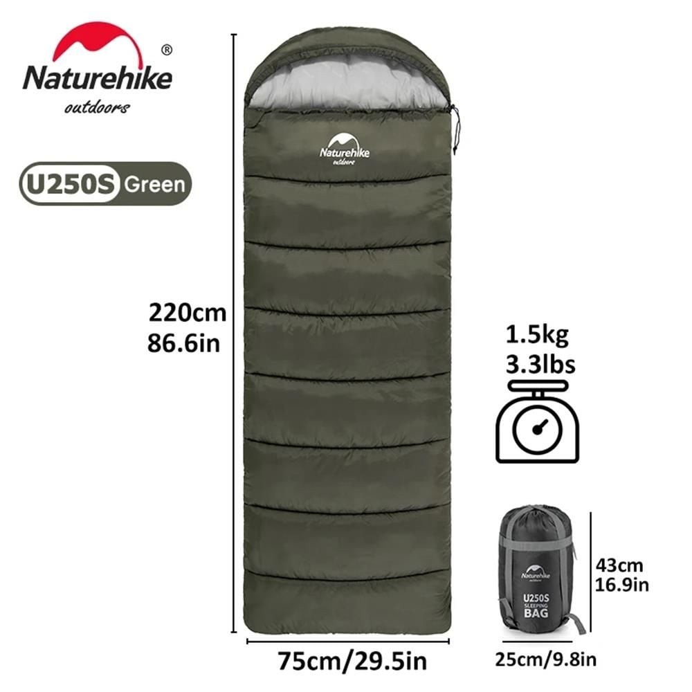 Naturehike U250S Zarf Tarzı Kapüşonlu Uyku Tulumu -14°C