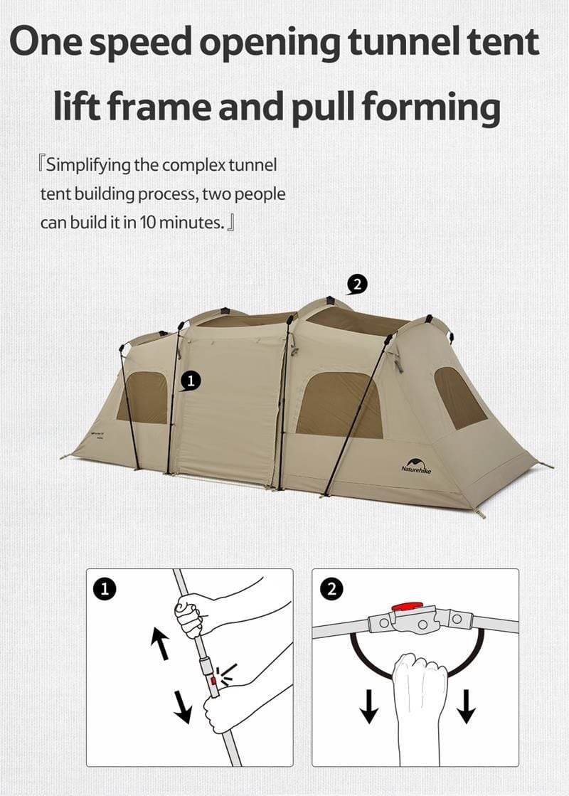 Naturehike Glamping Cloud Vessel 4 Kişilik Hızlı Kurulum Tünel Çadır