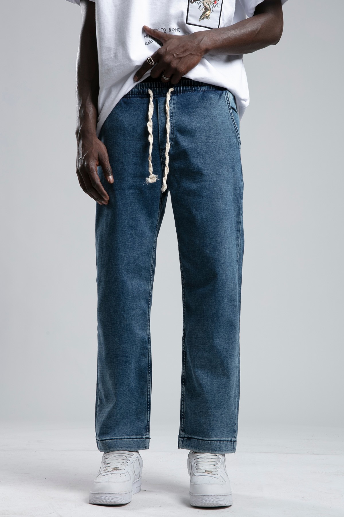 Straight Fit Jean Görünümlü Pantolon - Mavi