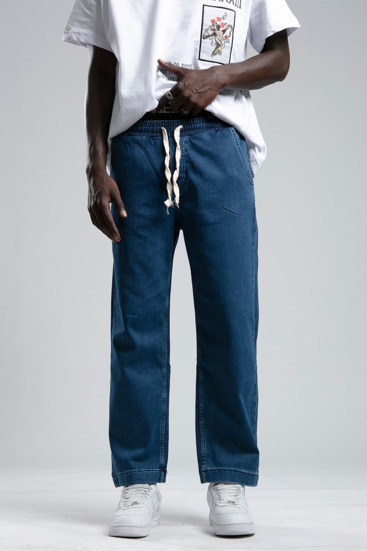 Straight Fit Jean Görünümlü Pantolon - Koyu Mavi