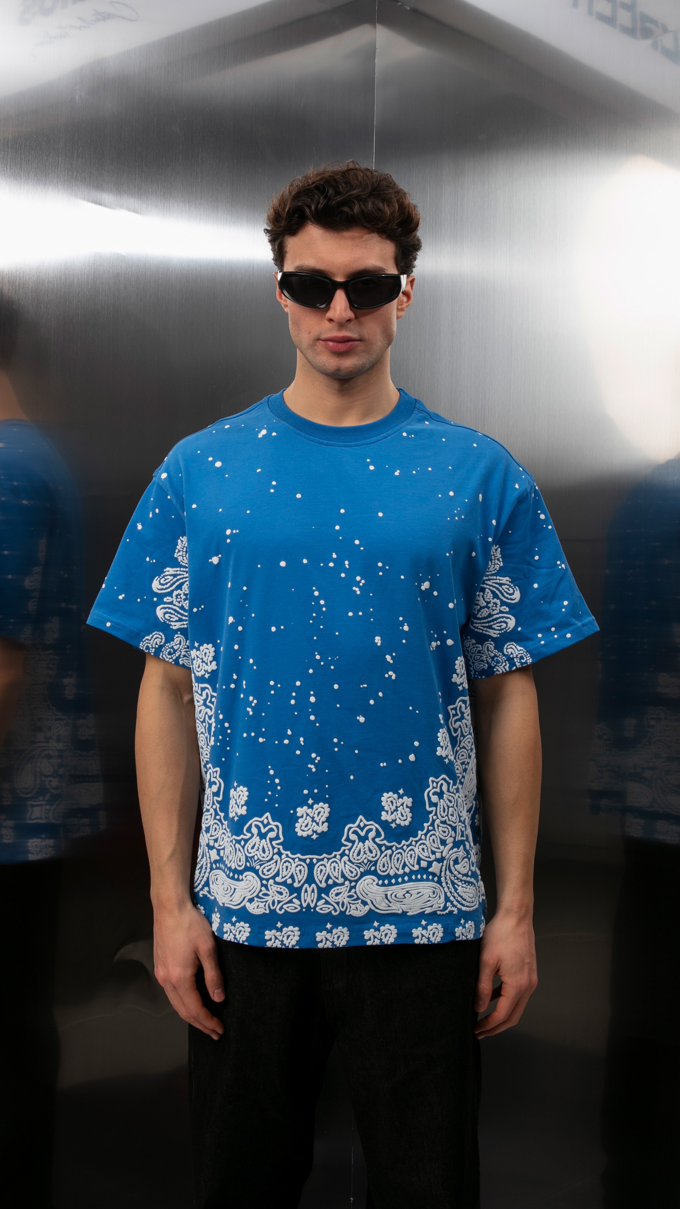 Baskılı Oversize T-Shirt - Mavi