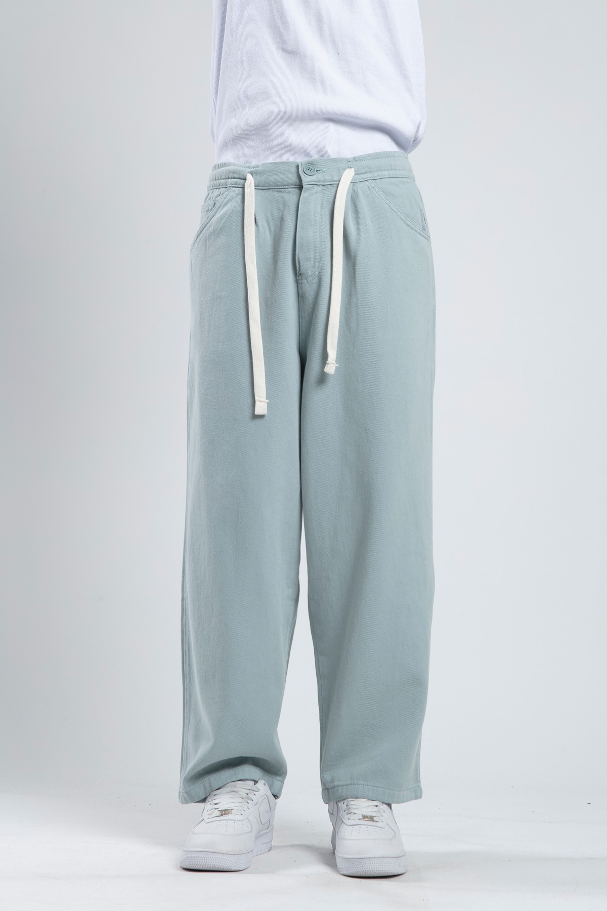 Baggy Fit Beli Lastikli Pantolon - Açık Mavi