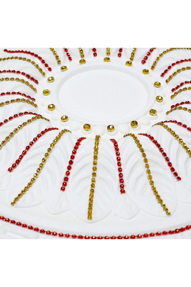 Desenli Stropiyer Sarı Kırmızı Taşlı Tavan Lamba Göbeği 50 cm