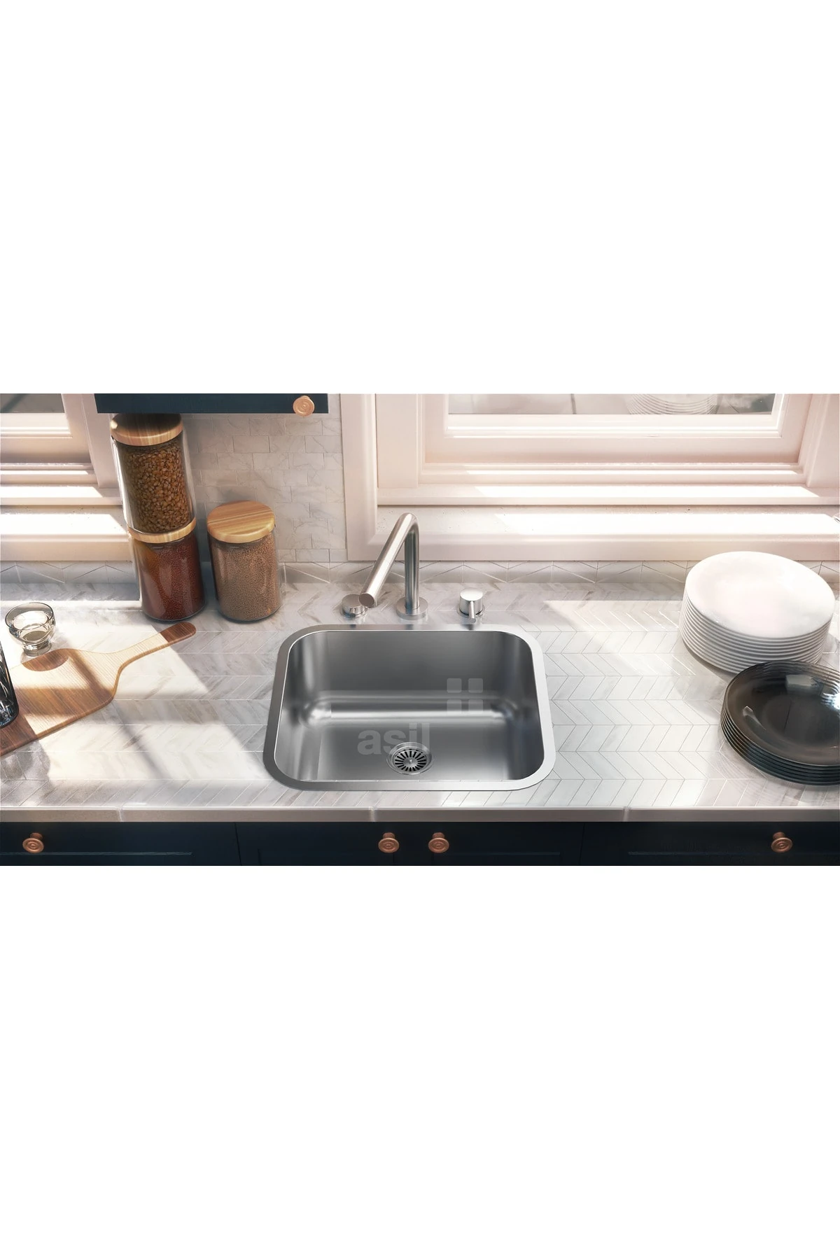 Paslanmaz Çelik Mutfak Eviyesi. Tezgah Altı, Sifonlu, 40×45 CM