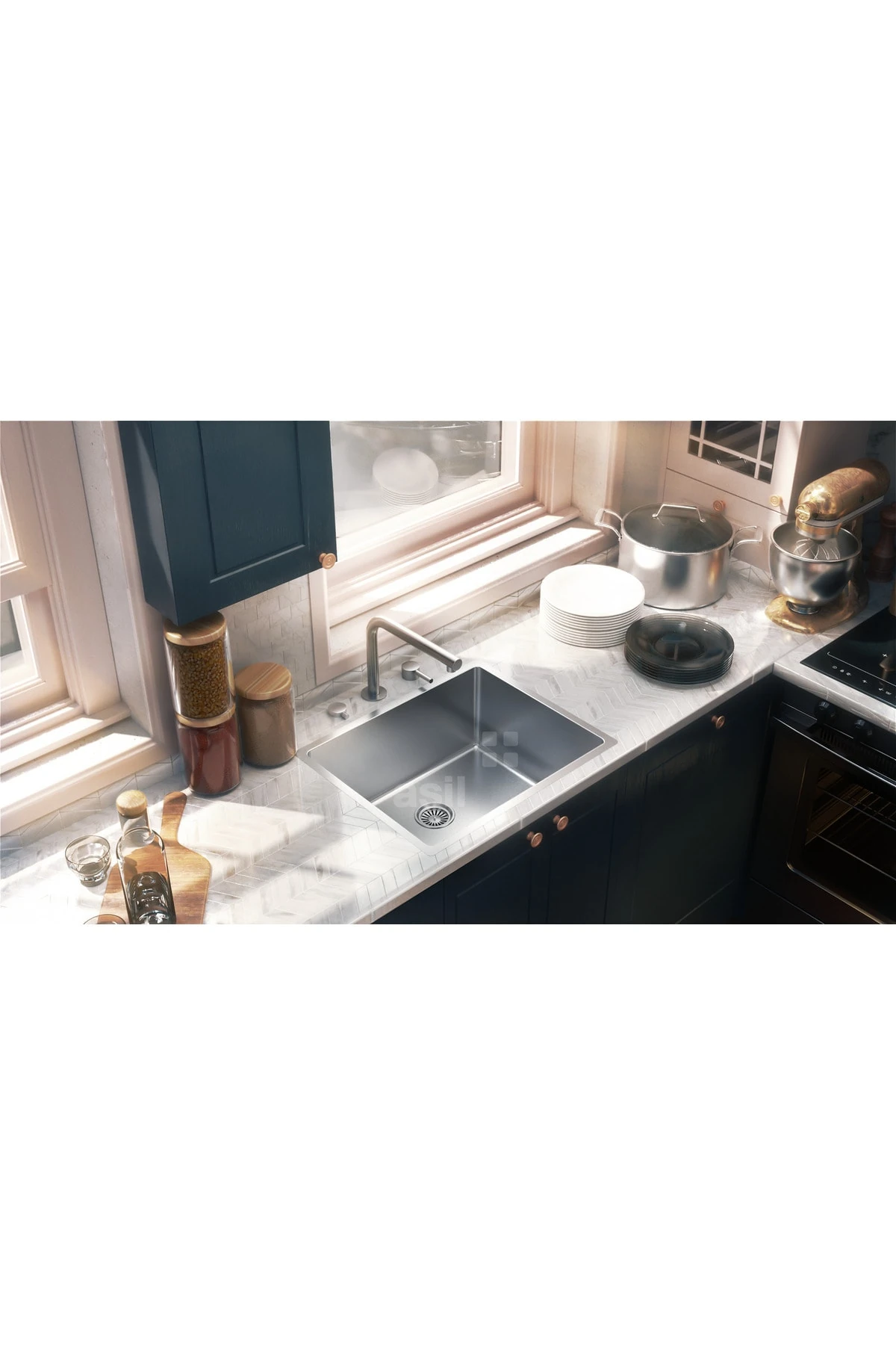 40×50 Cm (AS356) 1.00 Mm Paslanmaz Çelik Mutfak Eviyesi. Tezgah Altı. Sifon Takımı Hediye