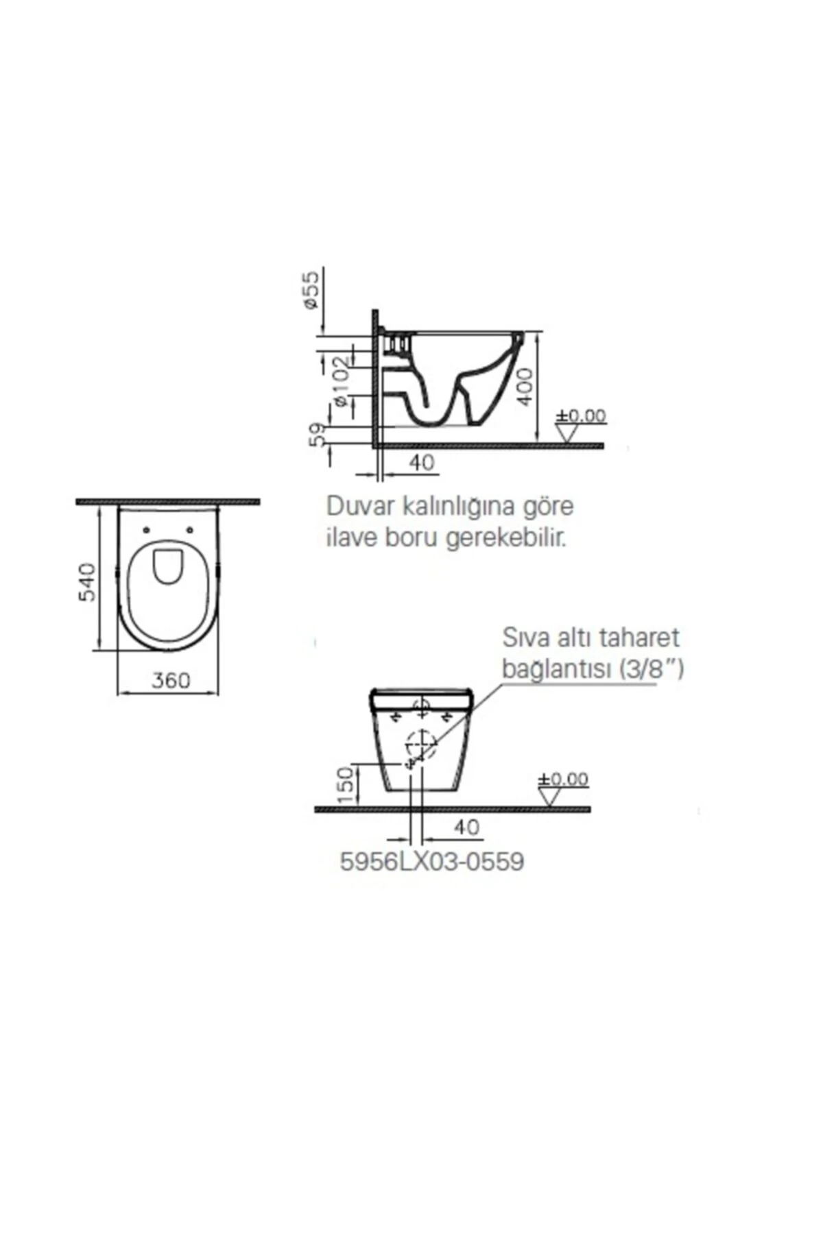 S50 Rim-ex Asma Klozet Seti,  Clean, Montaj Deliksiz, 54 cm, Beyaz