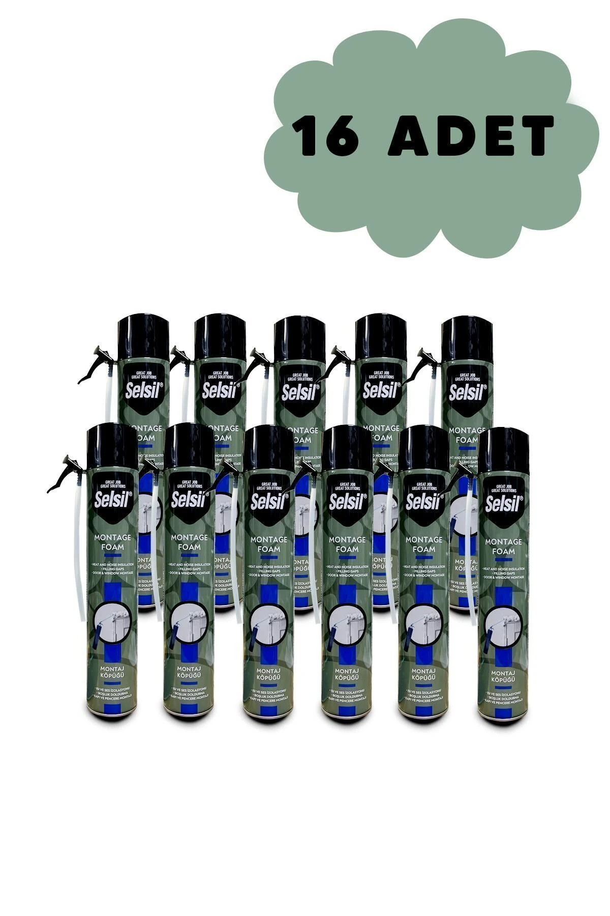 16 Adet 600gr. 750ml Yüksek Mukavemetli Pipetli Sarı Montaj Köpüğü (1 KOLİ)