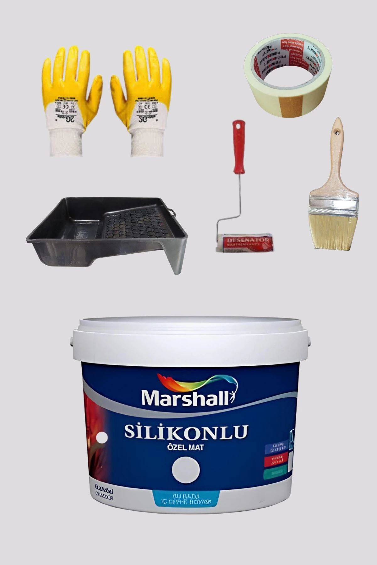 5'li Set Silikonlu Özel Mat Duvar Boyası Beyaz Lale 50 Çeşit Renk 2.5lt