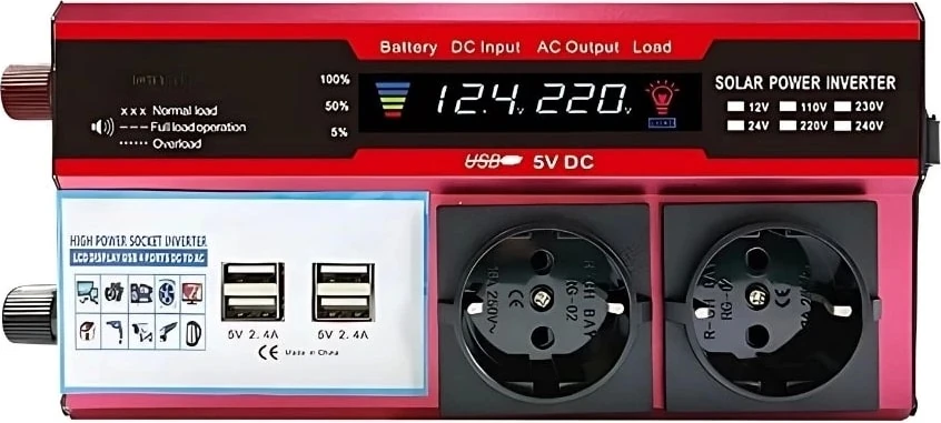 12V 2000W Modifiye Sinus Inverter Araç ve Güneş Enerjisi Uyumlu, Çift Usb, Çift Priz ve Çakmaklık