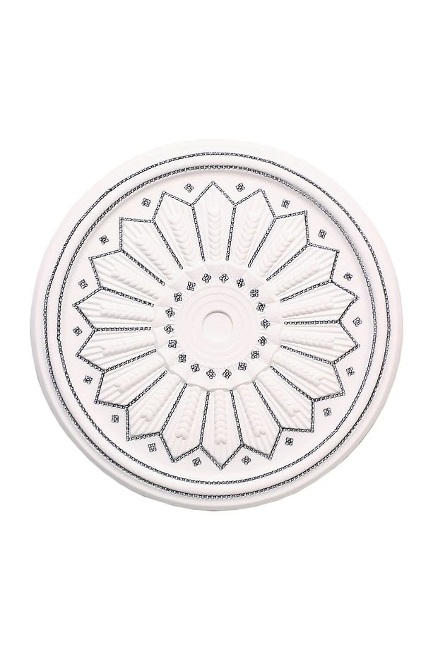 BAŞAK Desenli Stropiyer Taşlı Tavan Lamba Göbeği -Siyah Renk-40 cm