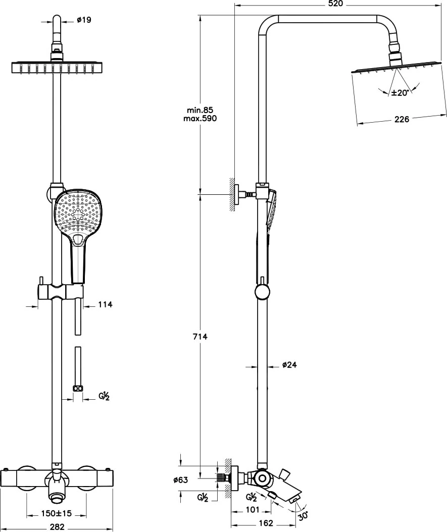 Aquaheat A47211 Bliss S 230B, Termostatik, Krom