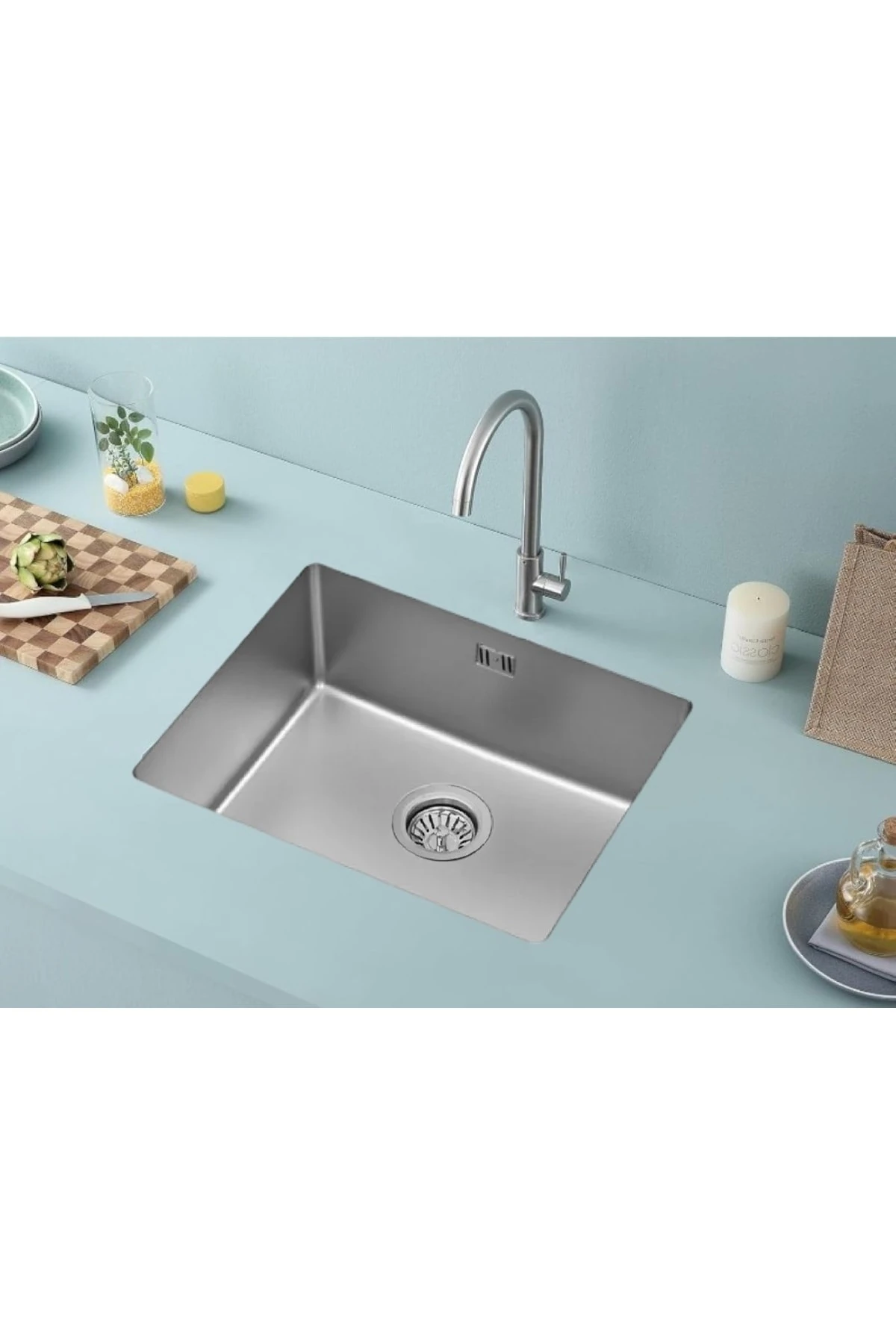 AS 423(40×50 CM) Yalıtımlı 304 Kalite Paslanmaz Çelik Evye, Sifon Takımı Dahil, Mutfak Eviyesi