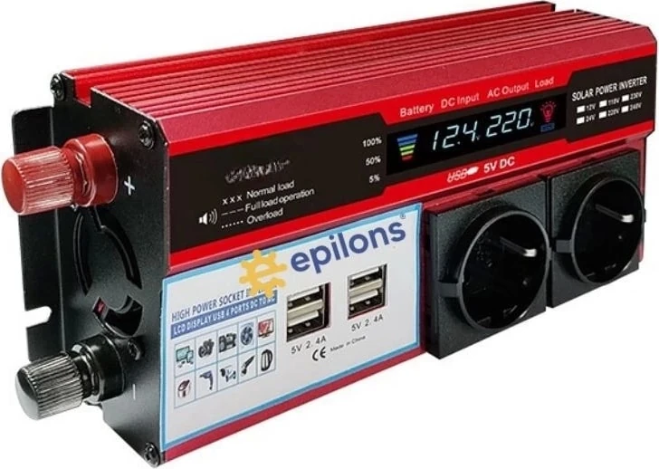 12V 2000W Modifiye Sinus Inverter Araç ve Güneş Enerjisi Uyumlu, Çift Usb, Çift Priz ve Çakmaklık