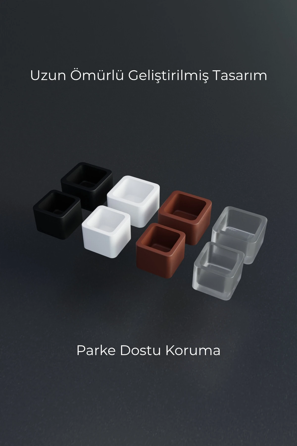 30x30 mm 4’lü Şeffaf Kare Kaymaz Sandalye Ayak Pabucu – Sessiz ve Parke Koruyucu