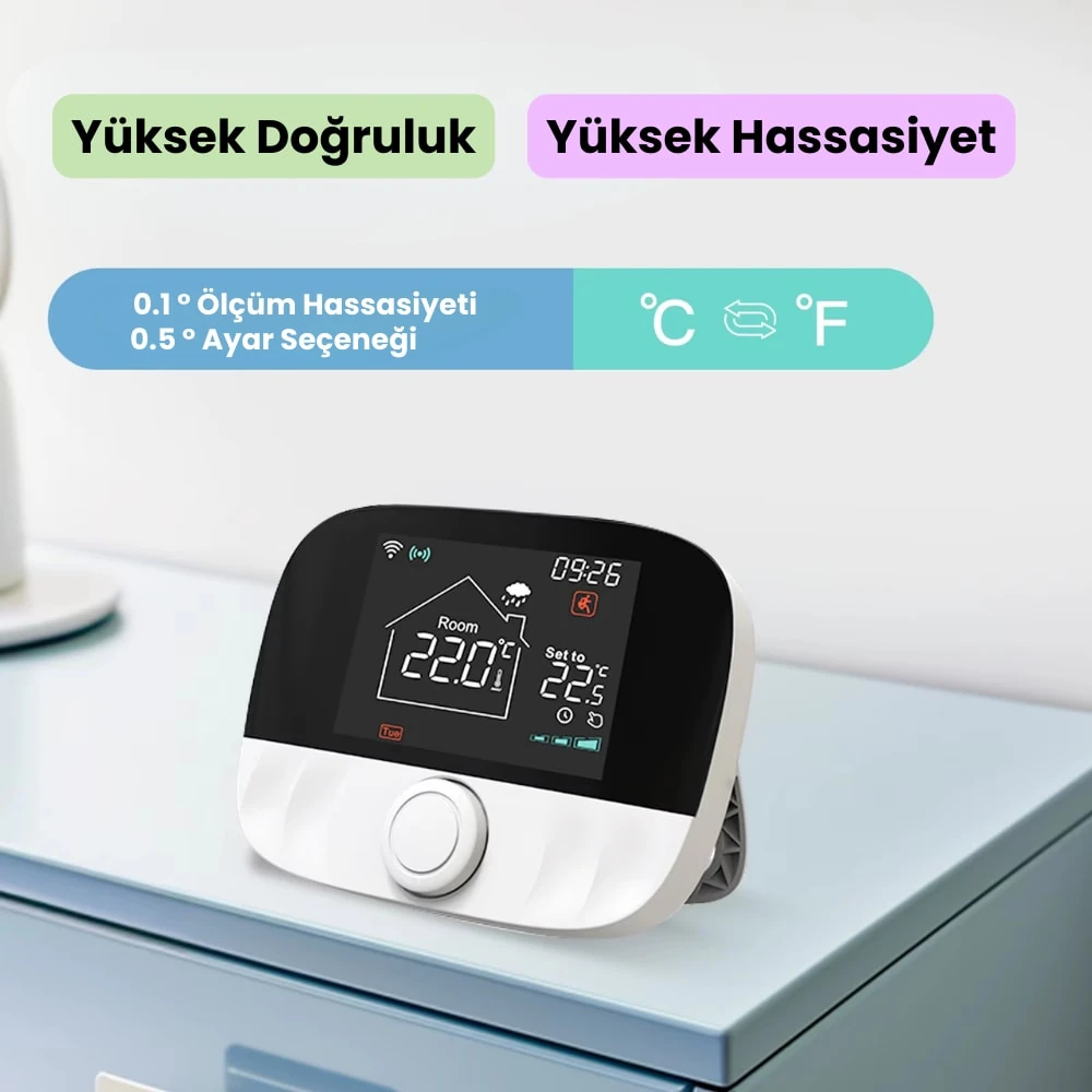 Wifi Kablosuz Akıllı Oda Termostatı T9W ( Tuya - Smart Life Uyumlu)