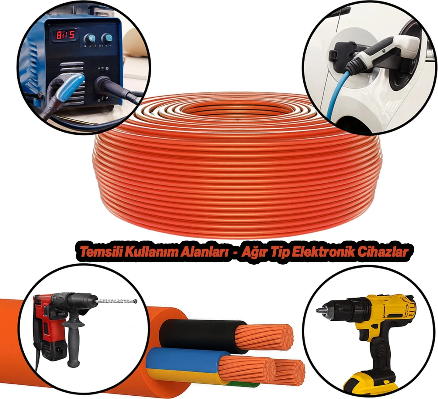 %100 Bakır Çok Telli 3x2.5 mm (10 Metre) Elektrik Kablosu Turuncu Elektrikli Araç Şarj Uygun Uyumlu