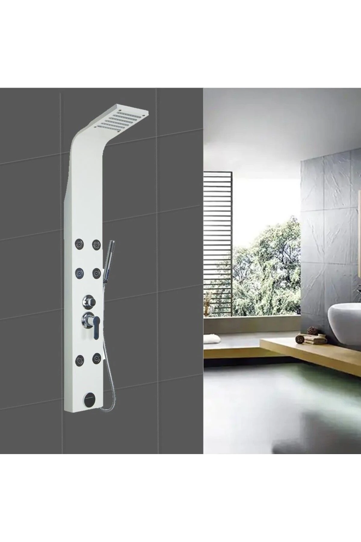 Sam Toscana Beyaz Yuvarlak Jetli Masajlı Duş Paneli, Duş Kolonu, Robot Duş, Duş, Dikey Jakuzi