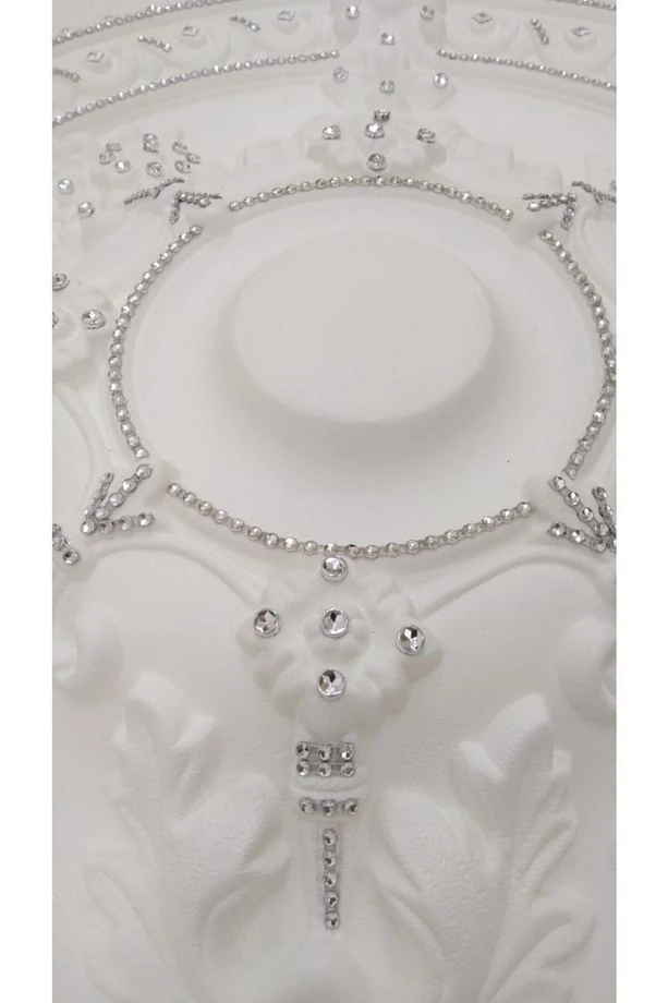 Gümüş Renk Taşlı Güneş Desenli Stropiyer Tavan Göbeği - 68 Cm