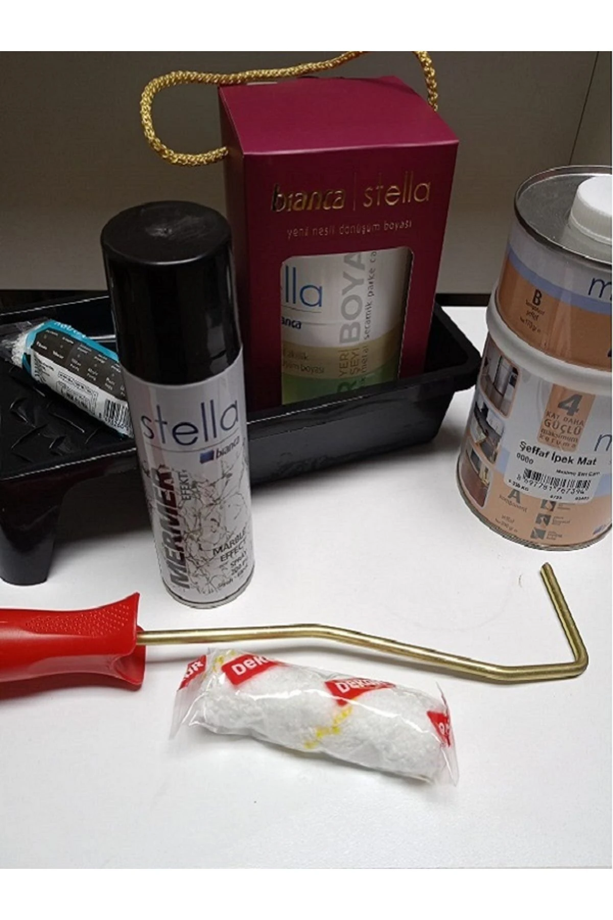 Set 1 Lt Boya +Maxımo Sıvı Cam+Boyacı Kabı+Mermer Spreyi +Rulo Takımı Ve Tek Rulo Uç