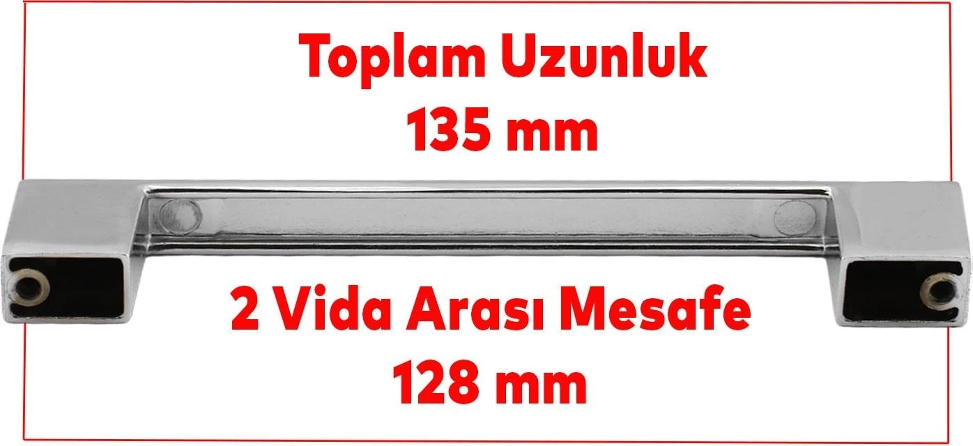 (10 ADET) Gölcük Düz Krom (128 Mm-12.8 cm) Metal Mobilya Mutfak Çekmece Dolap Dolabı Kapak Kulpu Kulbu Kulpları