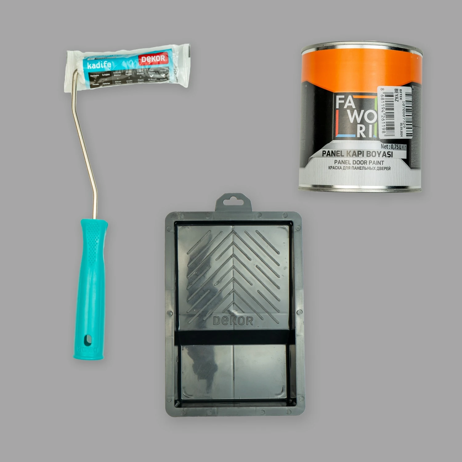 Panel Kapı Boyası 0,75 Lt + Dekor Boya Kabı + Dekor Kadife 10 cm Rulo