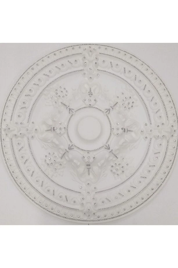 Gümüş Renk Taşlı Güneş Desenli Stropiyer Tavan Göbeği - 68 Cm