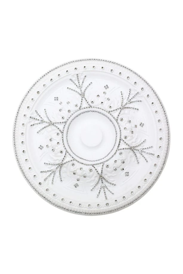 Taşlı Osmanlı Desenli Stropiyer Tavan Göbeği 40 cm Gümüş Renk