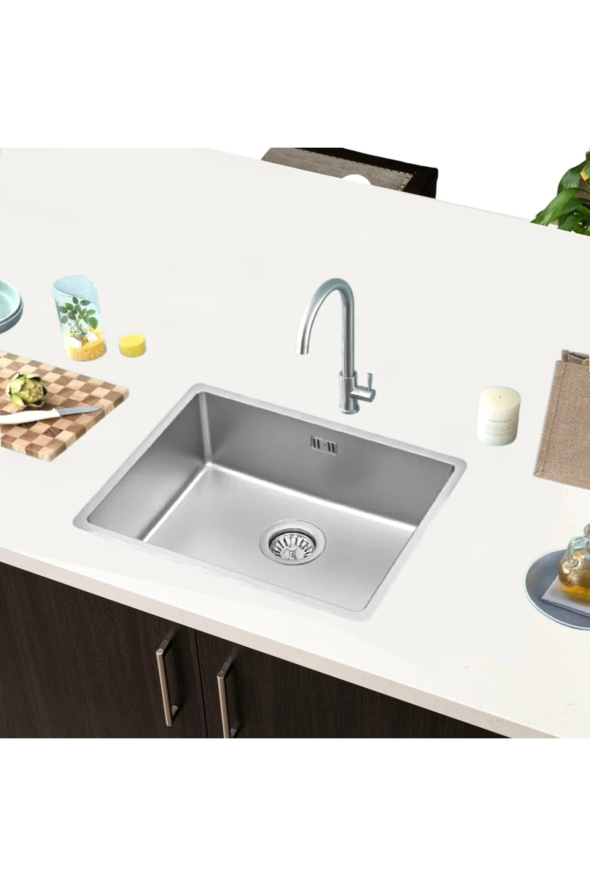 AS 423(40×50 CM) Yalıtımlı 304 Kalite Paslanmaz Çelik Evye, Sifon Takımı Dahil, Mutfak Eviyesi