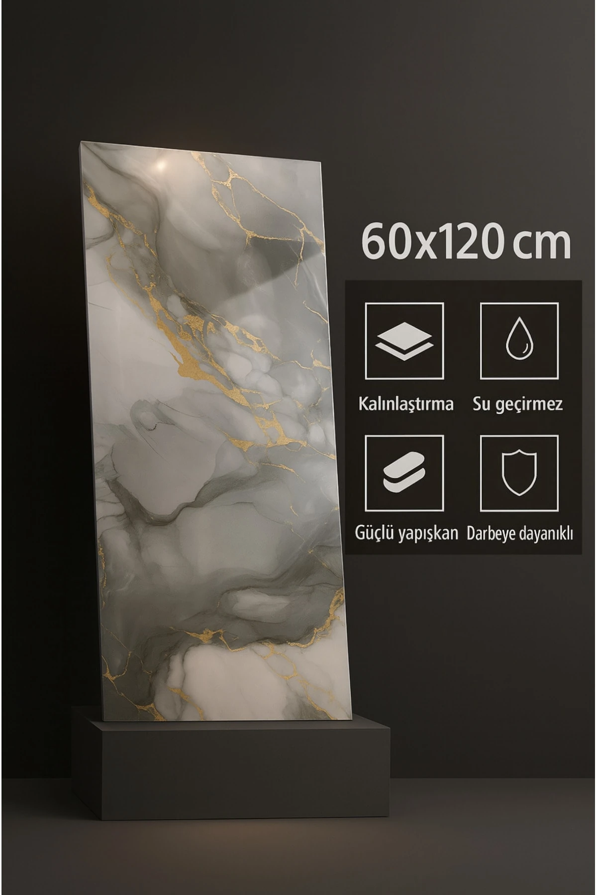 60x120 Cm (0,72 m²) Kendinden Yapışkanlı Mavi Gold Mermer Desenli Pvc Karo Panel Banyo Mutfak J9001