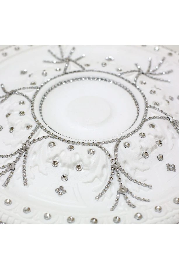 Osmanlı Desenli Stropiyer Taşlı Tavan Lamba Göbeği 40 Cm - Gümüş Renk