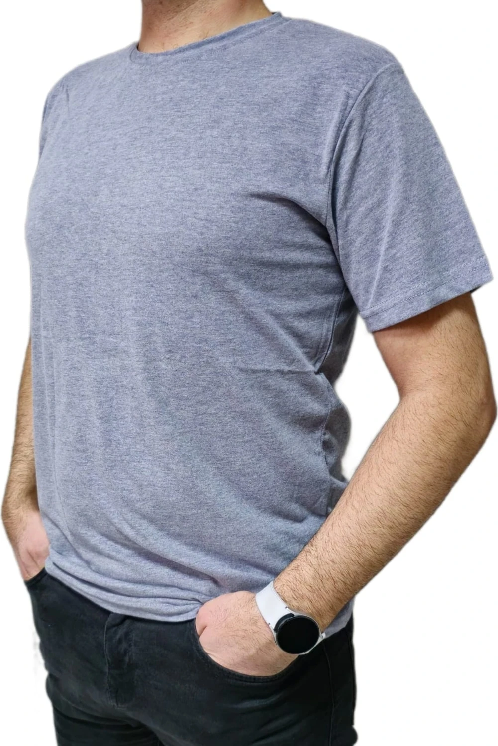 Bisiklet Yaka Gri Tişört