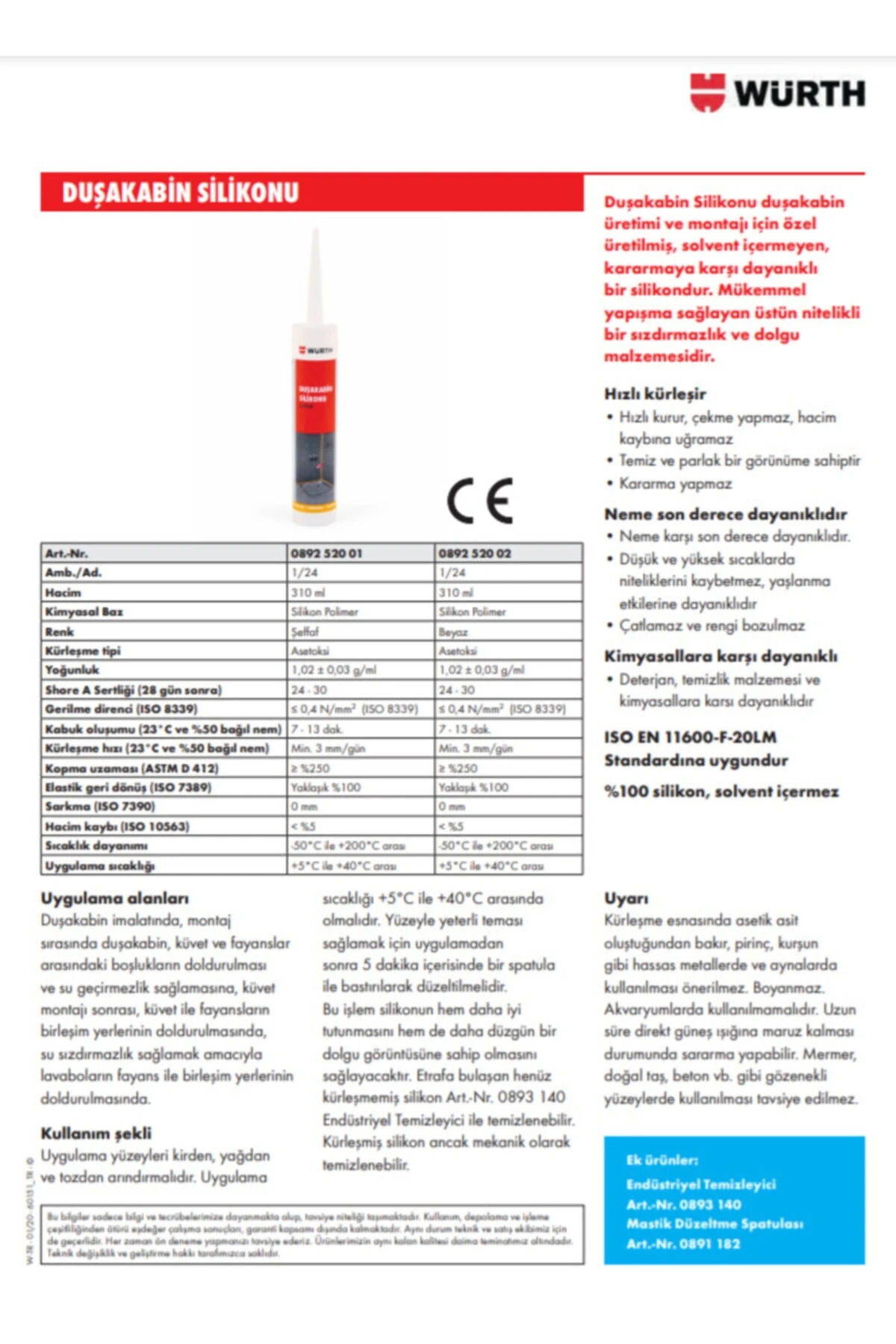 Duşakabin Silikonu Beyaz 310ml Skt : 2020