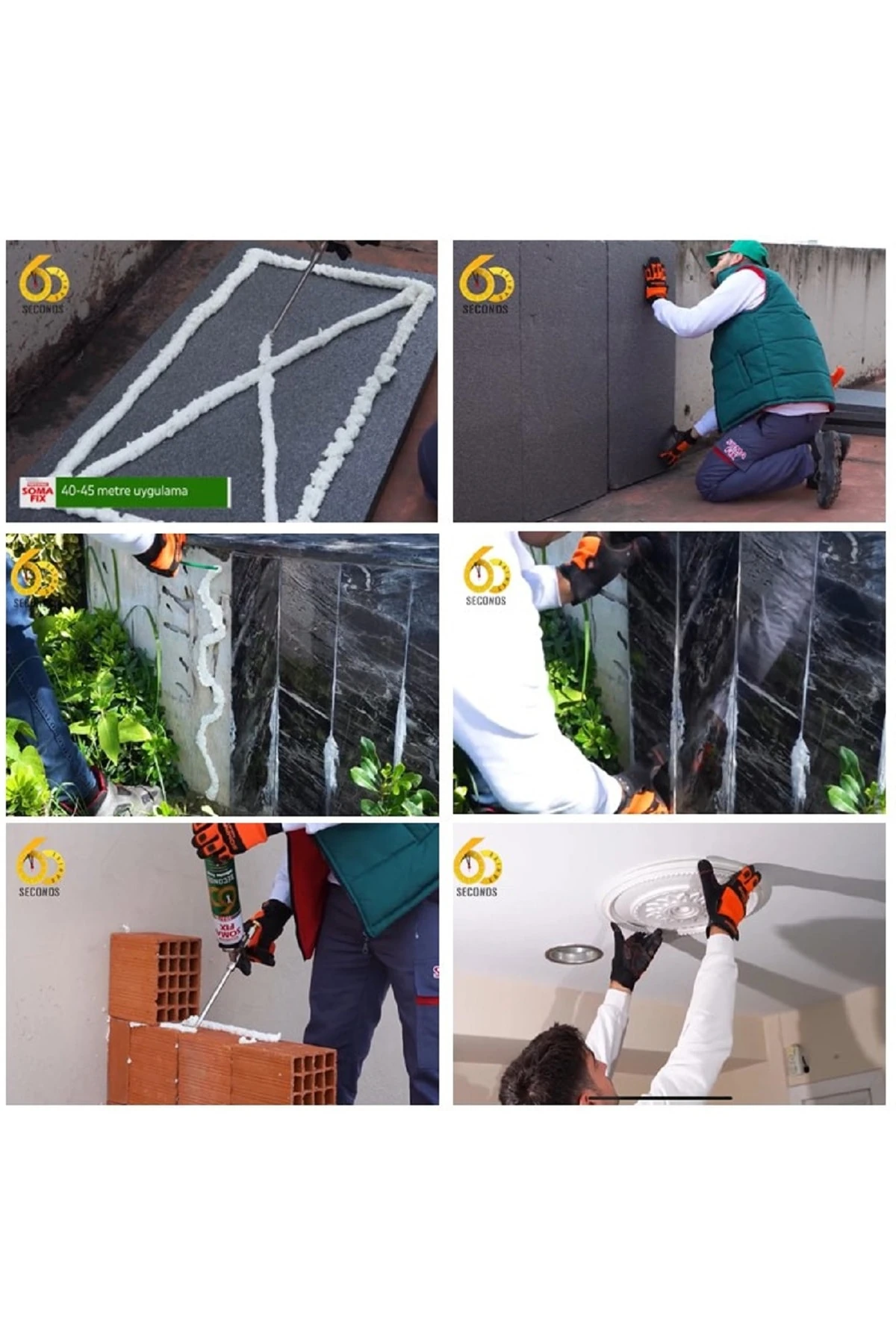 12 Adet 60 Saniye Poliüretan Yapıştırma Köpüğü 2 li Kullanımlı S937