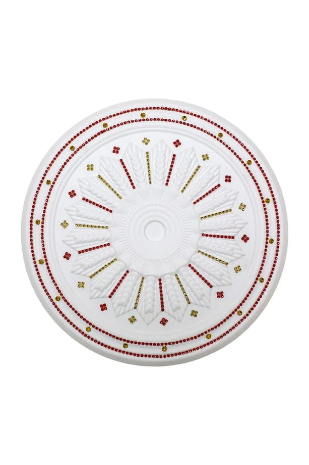 Buğday Desenli Stropiyer Sarı Kırmızı Taşlı Tavan Lamba Göbeği 40 Cm