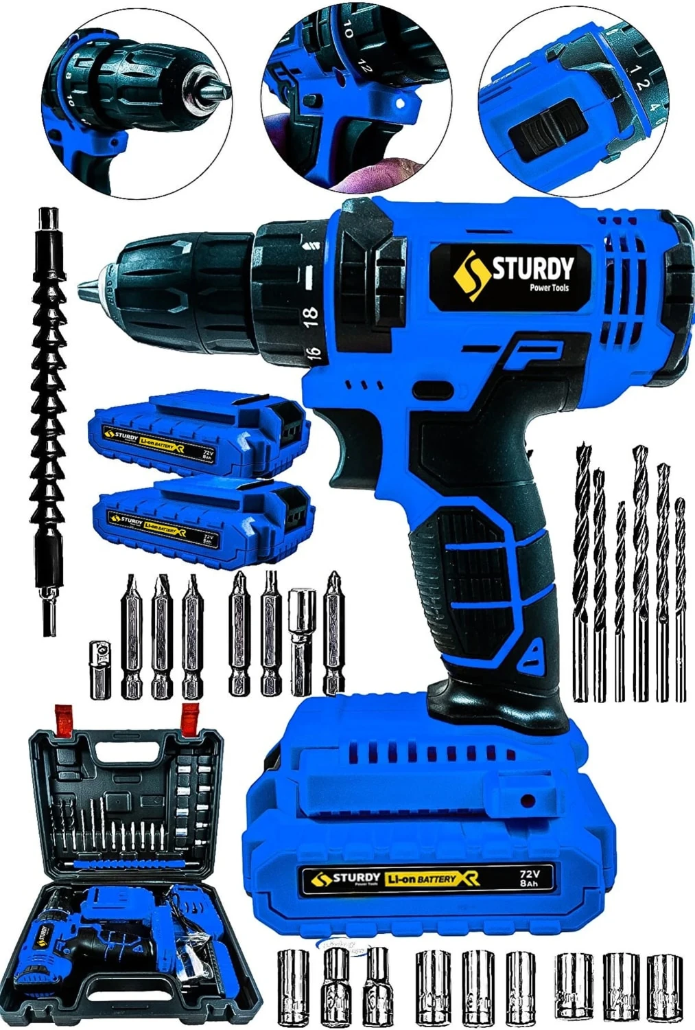 Çift Bakır Sargı Motor Metal Şanzumanlı Tam Profesyonel Akülü Vidalama Matkap Çift Batarya Matkap