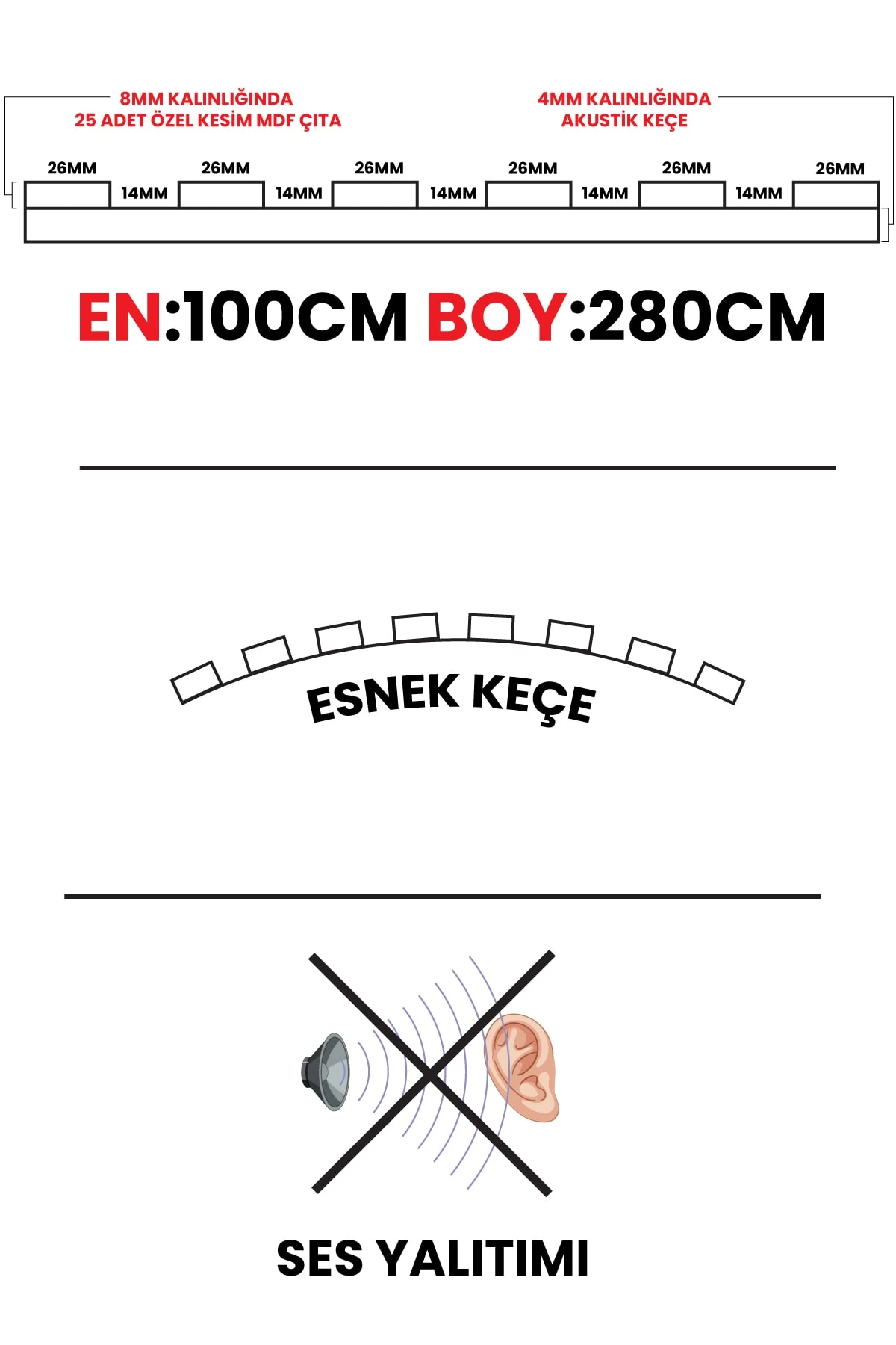 8mm Mdf Ahşap Akustik Duvar Kaplama Paneli 100x280 Cm - Siyah (8mm mdflam-4mm keçe)