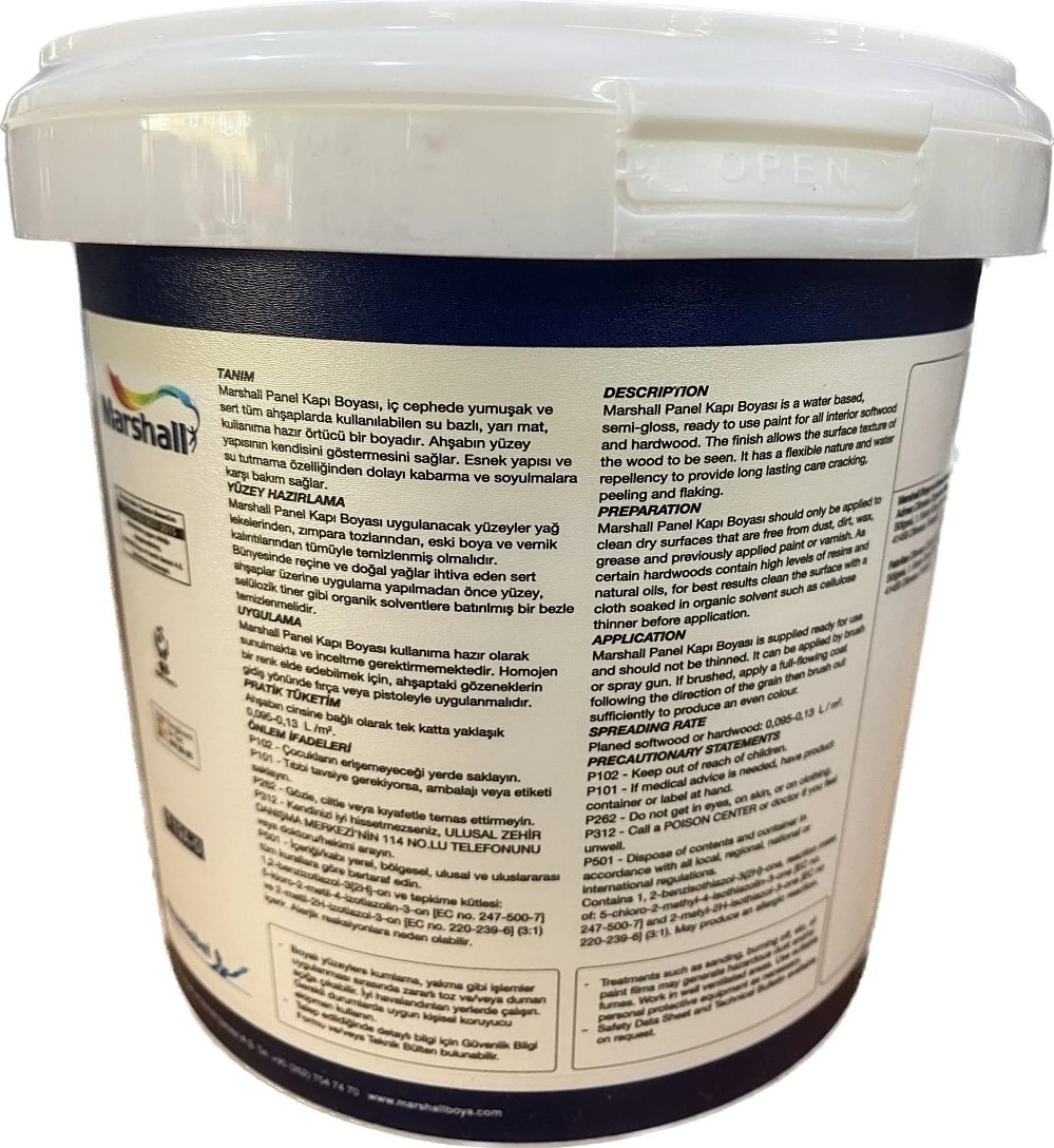 Beyaz Su Bazlı Yarı Mat Kapı Boyası - Yüksek Örtücülük ve Dayanıklılık, 2.5 Litre, İç Mekan Ahşaplar için Uygun