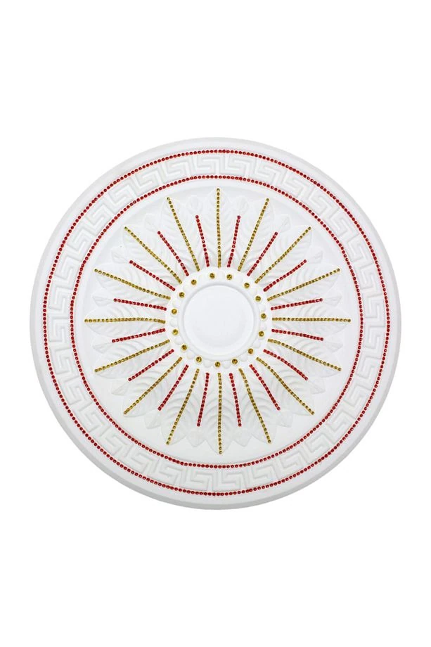 Desenli Stropiyer Sarı Kırmızı Taşlı Tavan Lamba Göbeği 50 cm