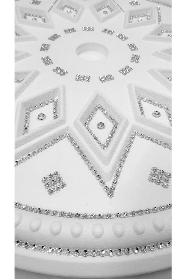 Baklava Desenli Stropiyer Taşlı Tavan Lamba Göbeği -50 Cm- Gümüş Renk