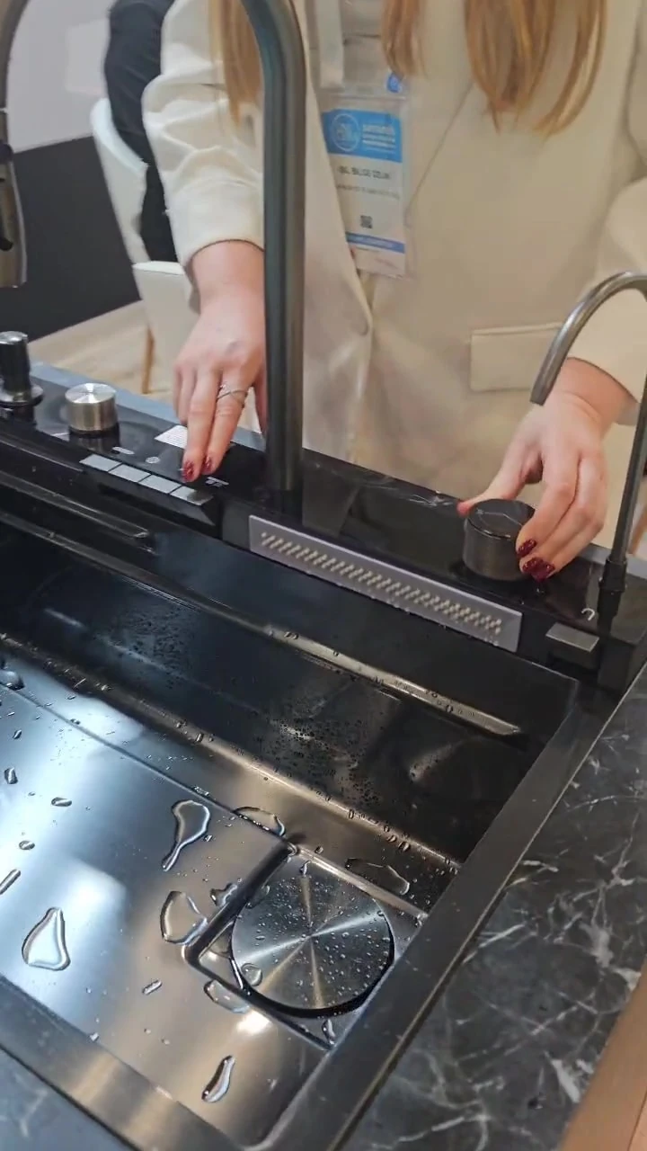 Dijital Lüks Şelale Tasarımlı Akıllı Eviye Antrasit. 75×45 cm Yerli Üretim.Fabrika'dan %