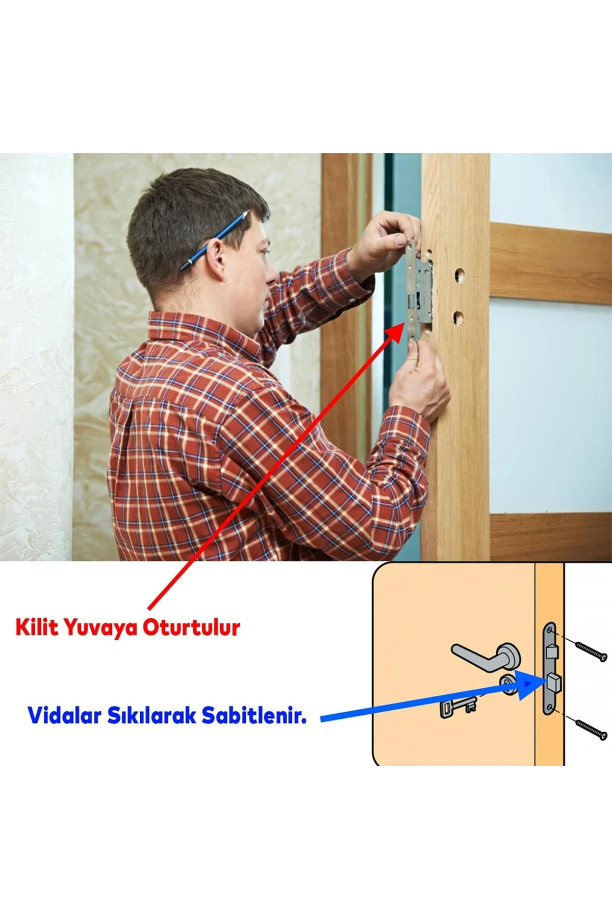 Yale Dış Kapı ve Oda Kapısı Barelli Silindirli Kapı Kolu 45x85 mm 3 Anahtarlı Dayanıklı Metal Kilit