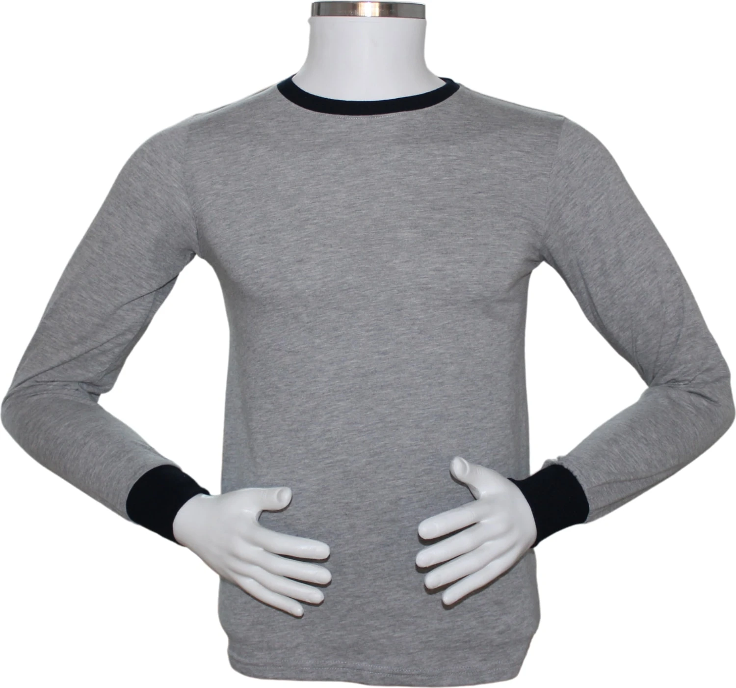 Sıfır Yaka Uzun Kol Penye Tişört