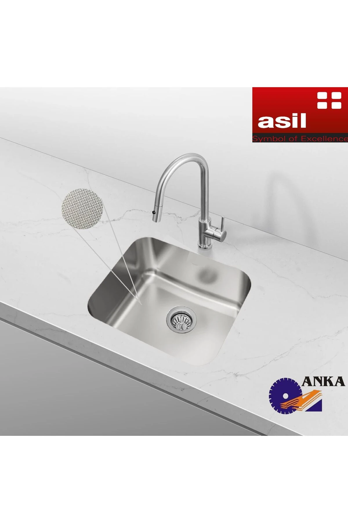 (40×50 cm) Keten Dokulu Tezgah Altı, 304 Kalite Paslanmaz Çelik Eviye, Mutfak Evyesi