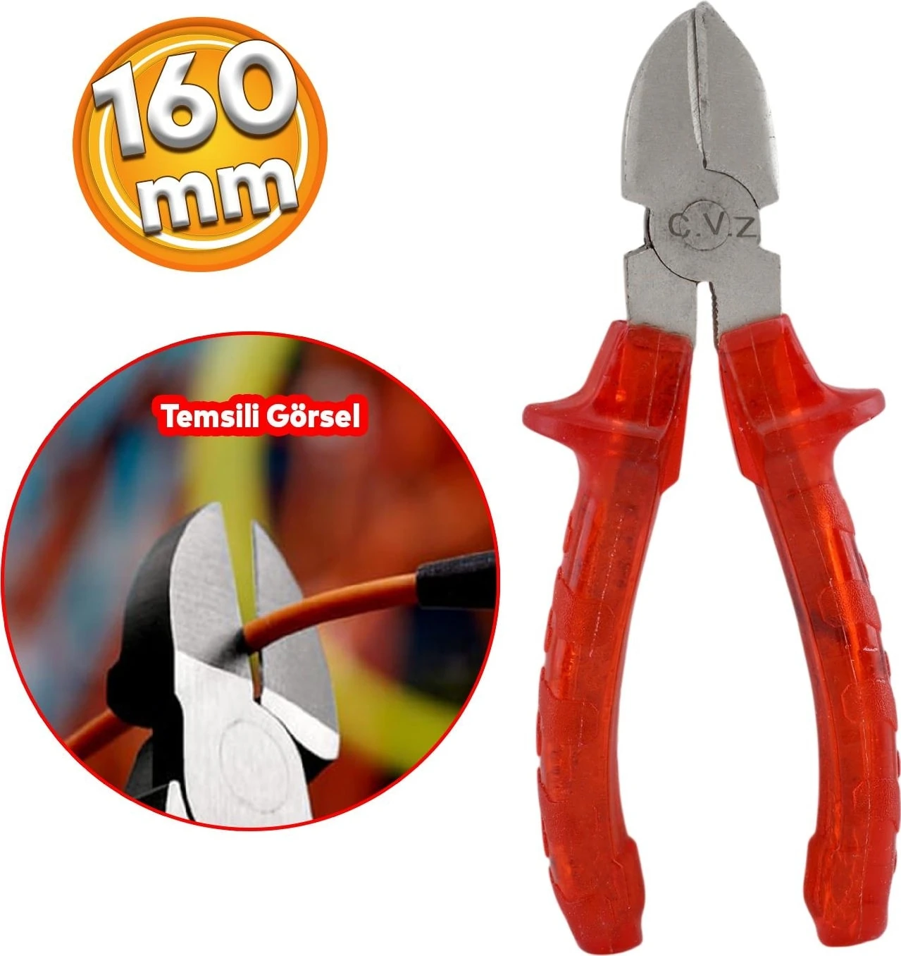 Metal Yan Keski Ergonomik Plastik Saplı 160 mm Metal İnşaat Teli Kesim Kablo Kesme Sıyırma Kerpeten