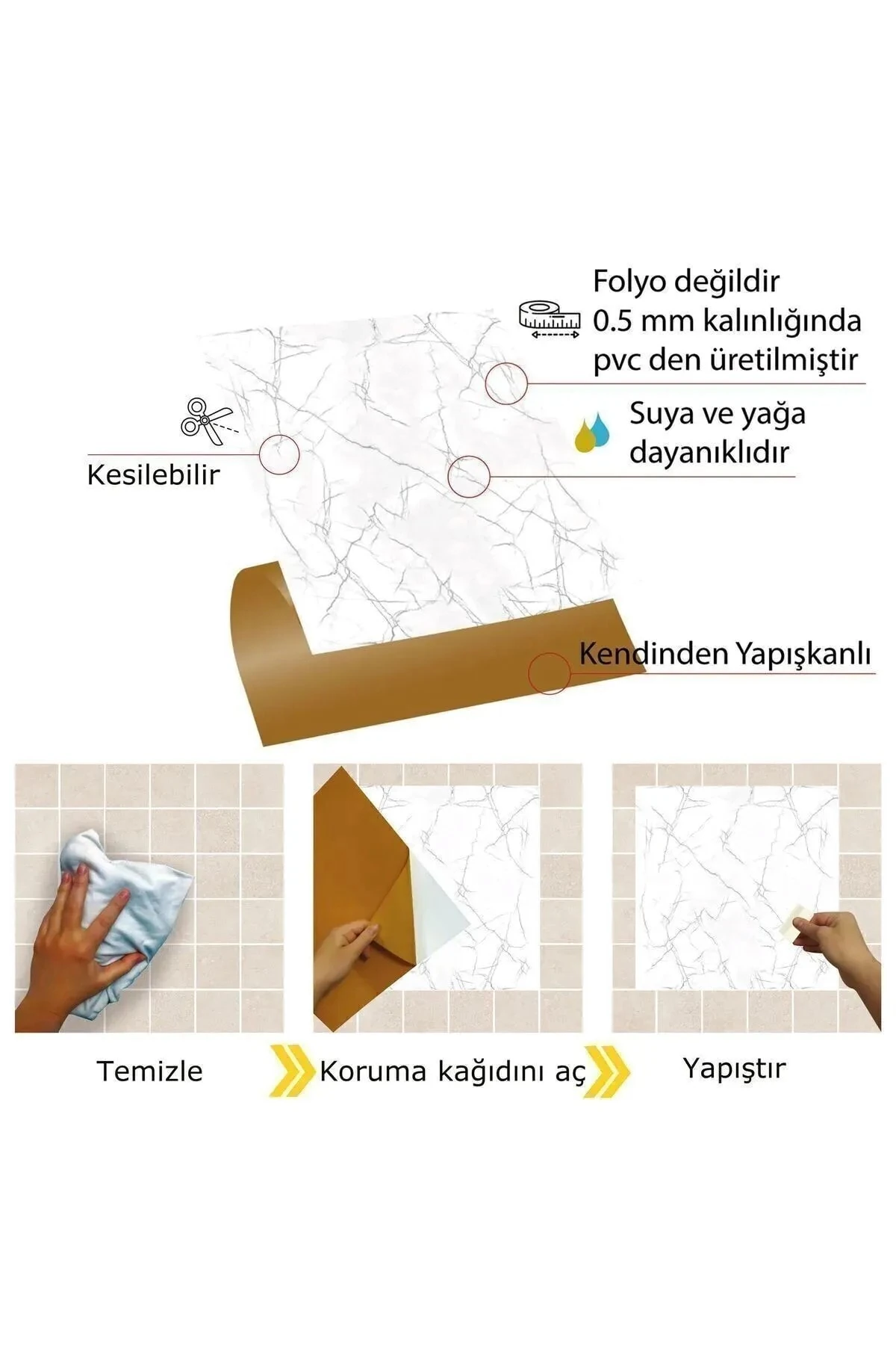 60x120 Cm (0,72 m²) Kendinden Yapışkanlı Mavi Gold Mermer Desenli Pvc Karo Panel Banyo Mutfak J9001