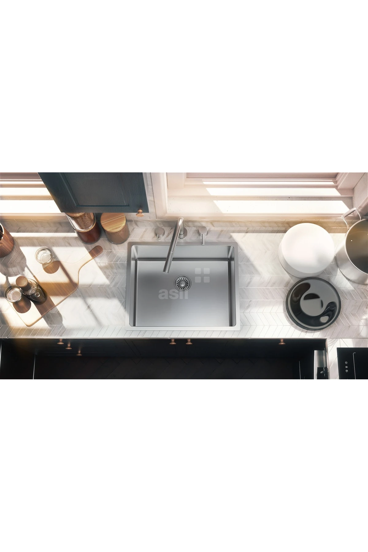 40×50 Cm (AS356) 1.00 Mm Paslanmaz Çelik Mutfak Eviyesi. Tezgah Altı. Sifon Takımı Hediye